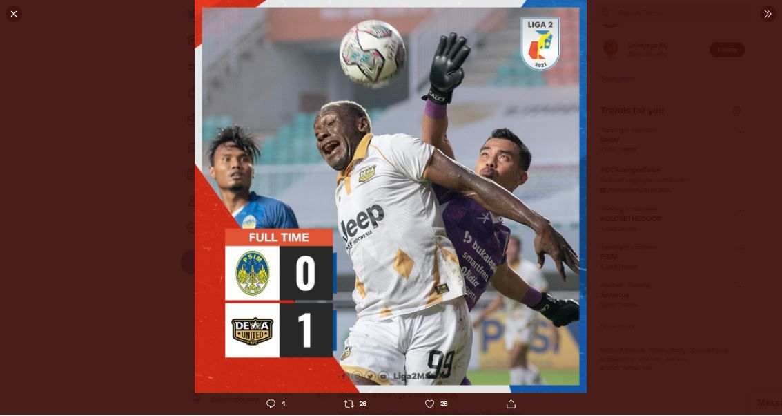 Hasil PSIM vs Dewa United: Takluk 0-1 Laskar Mataram Tunda Asa Promosi Liga 1