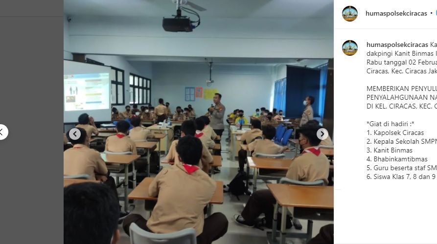 Cegah Tawuran Pelajar, Kapolsek Ciracas Lakukan Sosialisasi di Sejumlah Sekolah