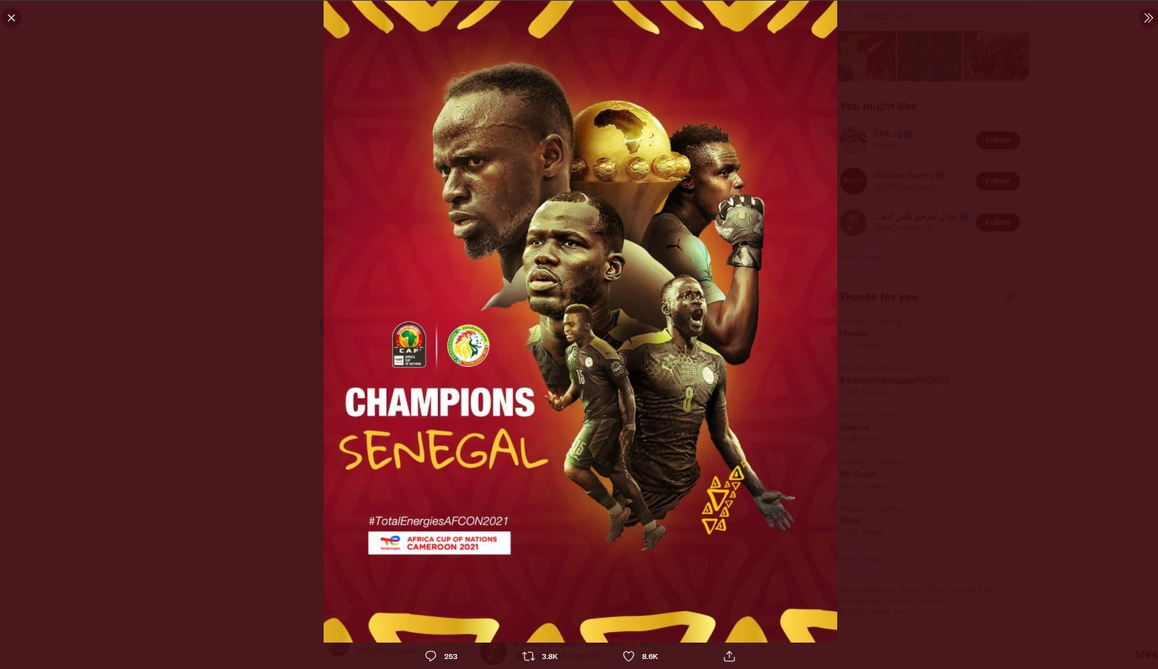 Hasil Final Piala Afrika 2021: Senegal Juara, Mesir Tunda Pesta