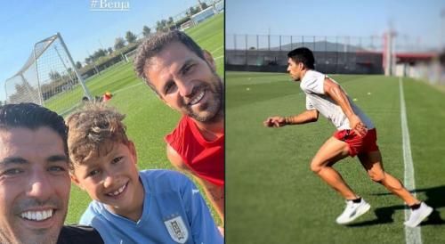 Luiz Suarez dan Cecs Fabregas Latihan Bareng di Barcelona