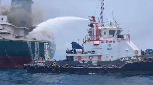 Kapal Kargo Terbakar di Perairan Lampung