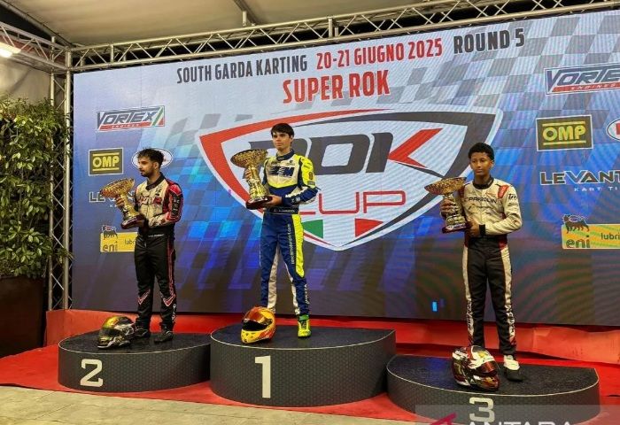 Atlet Gokart Muda Indonesia, Qarrar Firhand, Naik Podium Perdananya di ROK Cup Italy 2025