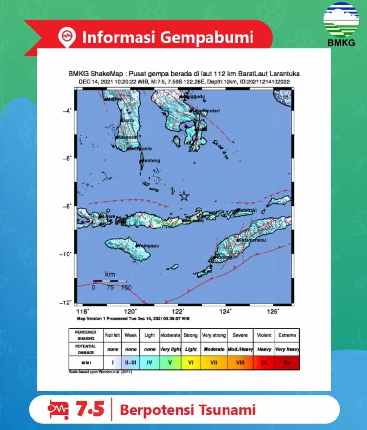 Gempa 7,4 SR Guncang Timur Indonesia