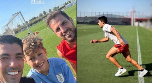 Luiz Suarez dan Cecs Fabregas Latihan Bareng di Barcelona
