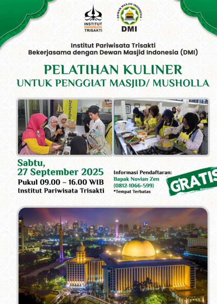 Institut Pariwisata Trisakti dan Dewan Masjid Indonesia Gelar Pelatihan Kuliner Gratis untuk Penggiat Masjid dan Musholla