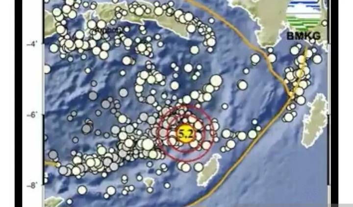 Gempa Magnitudo 5,2 Guncang Maluku Tenggara