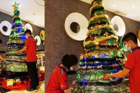 Ibis Jemursari Bikin Pohon Natal; dari Kardus Bekas Air Mineral